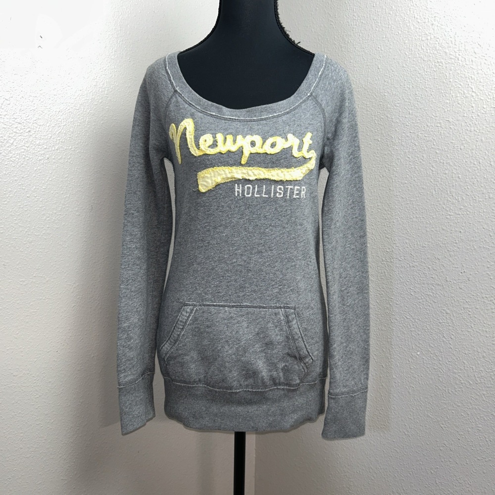 Y2K Hollister Newport Graphic Sweatshirt Junior XS Gray Pullover Scoop Neck Soft